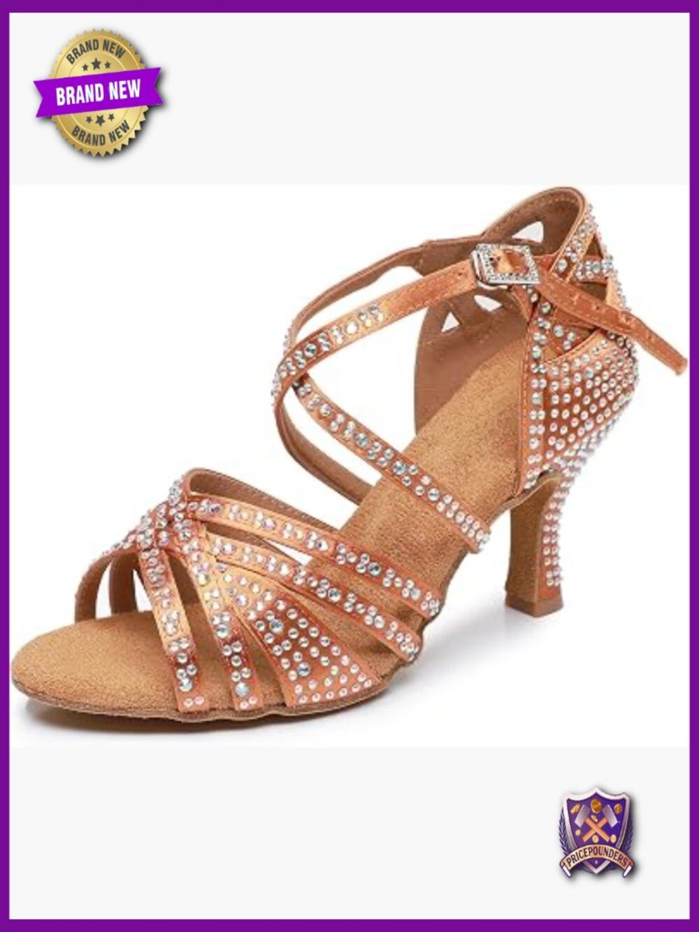 Latin Dance Rhinestone Heels - Ankle Buckle Satin Dance Shoes